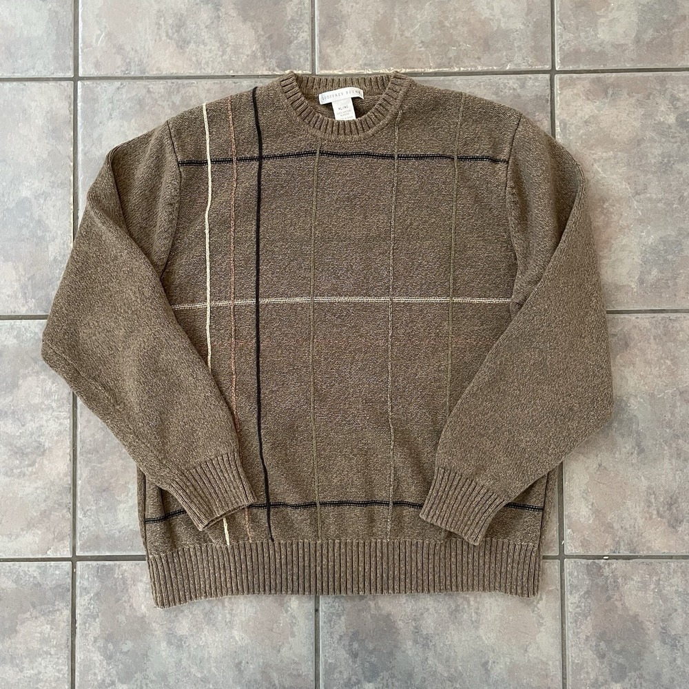 Geoffrey Beene Brown Crew Neck‎ Cotton sweater Size XL Cottagecore Preppy